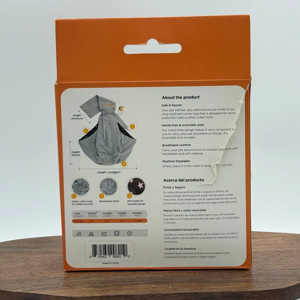 FurryFido Gray Classic Pet Sling Reversible Hands-Free Carrier for Small Pets